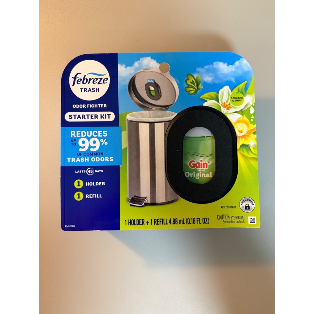 Febreze Trash Odor Fighter Starter Kit Gain Original Scent 1 Holder 1 Refill
